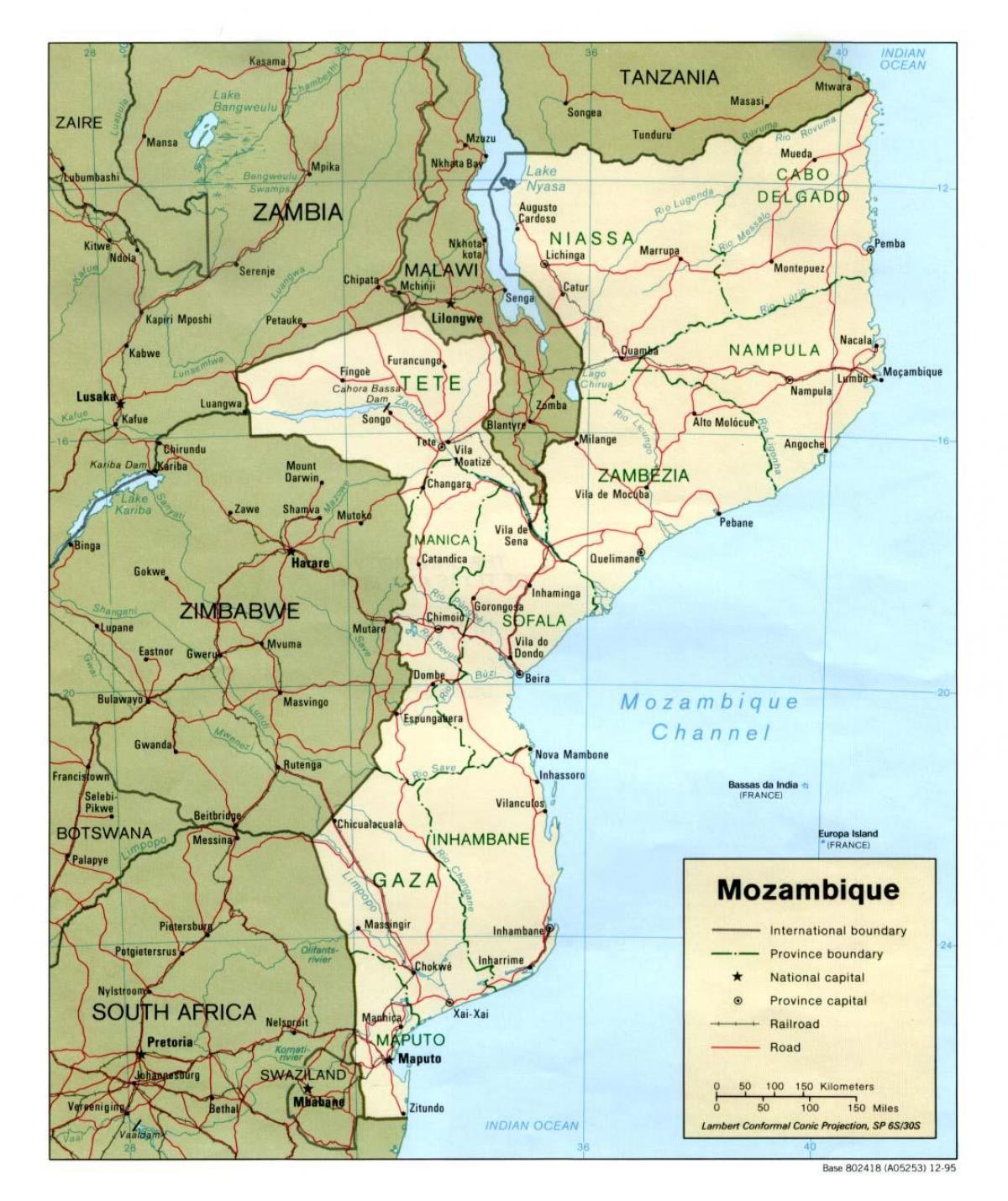 карта Мозамбика дорог